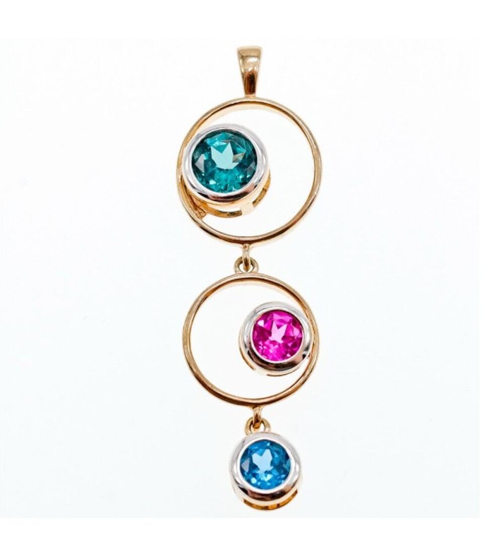925 Sterling Silver Gold Plated Aquamarine, Topaz & Tourmaline Pendant